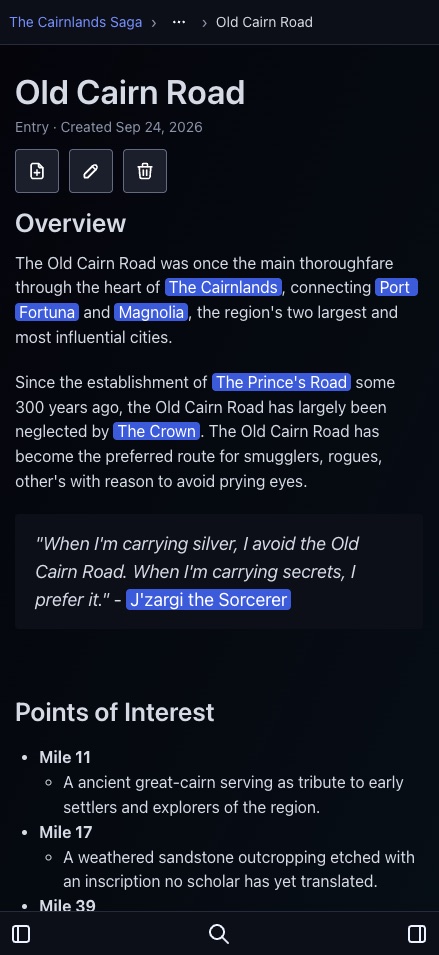 The same page, Old Cairn Road, in the Sojourns studio on a phone.