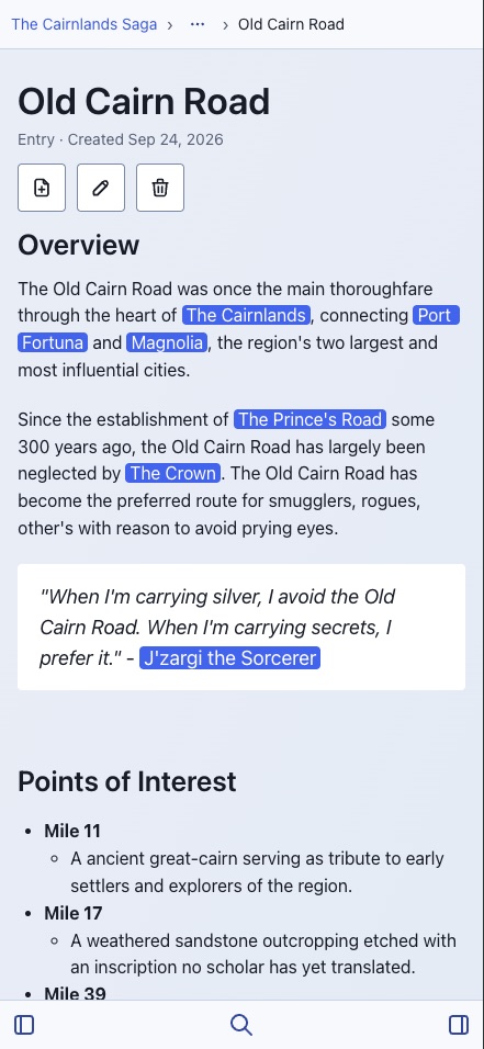 The same page, Old Cairn Road, in the Sojourns studio on a phone.